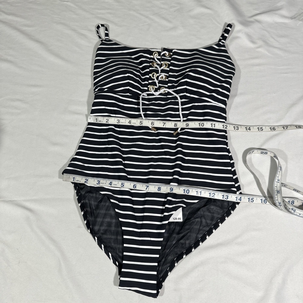 NWT Sea Level‎ [ 8 US ] Lace-Up Stripe One-Piece Swimsuit in Black White 7158 - Picture 3 of 13